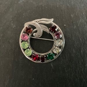 Vintage Signed VAN DEL Sterling Silver Set With Rhinestones Pin Brooch